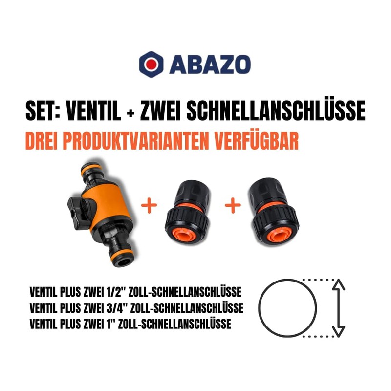 ABAZO Garden Hose Connection Nipple, Nipple with Shut-off Valve, Regulating
