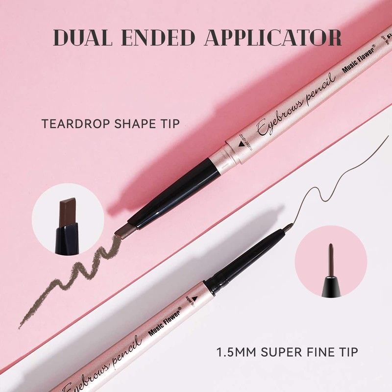 Music Flower Eyebrow Pencil Double Ended, Waterproof Natural Brow Enhancing