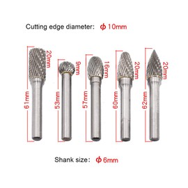 DingGreat 5Pcs 6mm Shank 10mm Cutting Head Tungsten Carbide Double Cut Rotary Point Burrs Die Grander Cutter Bit Set for DIY Woodworking Metal Polishing Engraving Drilling