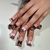 White Press on Nails Coffin Fake Nails with Designs Glossy