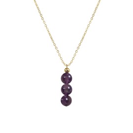 Xalroco Natural Stone Pendant Necklaces Dainty 14K Genuine Gold Plated Necklace with Natural Stone Beads, Healing Crystal Necklace Gemstone Jewelry Gifts for Women (purple amethyst)
