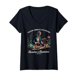 Womens 4th Of July Colonial Apothecary Herbal Remedies Patriotic V-Neck T-Shirt