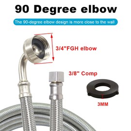 TTFLEX Universal Dishwasher Hose with 90 Degree FGH Elbow, Water Supply Line, Premium Braided Stainless Steel- 6 FT