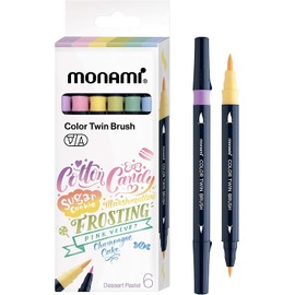 MONAMI Color Twin Brush Dual Brush Pen Double Tipped Fine & Medium Marker for Coloring/Calligraphy/Lettering, Dessert Pastel 6-Pack(Sunset Nude,Salmon Nude,Peach,Chocolate Milk,Cream Latte,Chocolate)