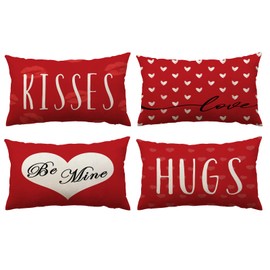 Neatee Living Happy Valentines Day Pillow Covers 12x20 Set of 4 Red Love Heart Throw Pillow Covers Wedding Anniversary Pillow Covers Pillow Cases Home Outdoor Sofa Couch cushion covers (12 by 20)