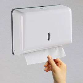 Paper Towel Dispenser - Wall Mounted Tissue Dispenser - Paper Towel Dispenser No Drilling - for C, Z or Fold Paper Towels - Lockable 200 Sheets - White