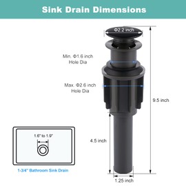 Bathroom Sink Drain Without Overflow, ARCORA Matte Black Pop Up Drain for Vessel Sink Clicker Drain Stopper