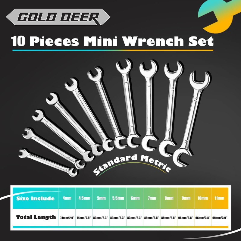GOLD DEER 10 Pcs Mini Double Open End Wrench Set