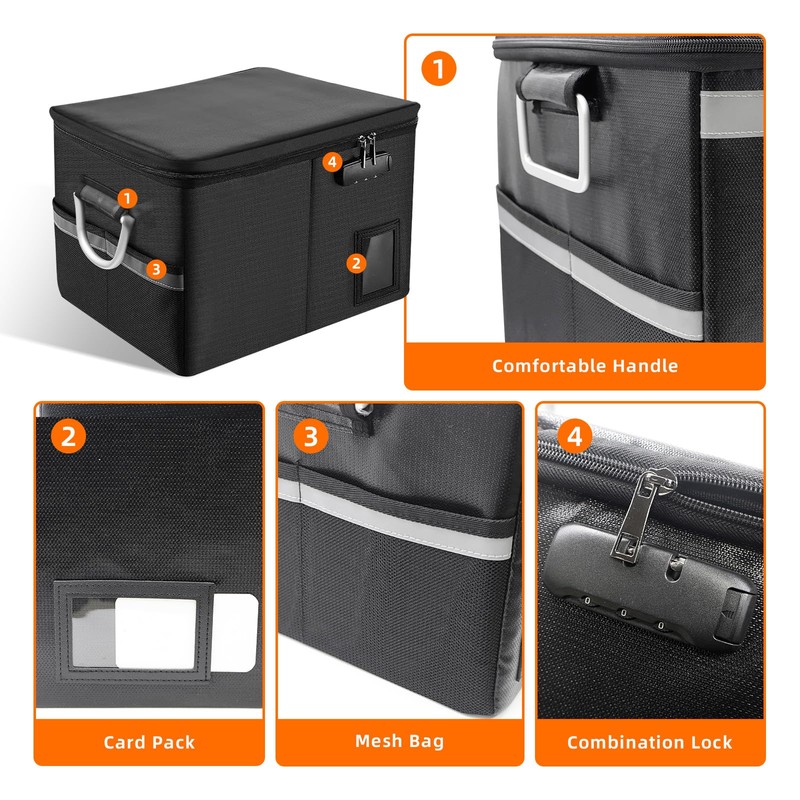 Fireproof Document Organizer Bag with Lock - Waterproof File Storage