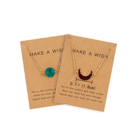 COLORFUL BLING 2pcs Resin Moon Crescent Round Natural Stone Pendant Necklaces Set Friendship Adjustable Chain Natural Stone Quartz for Women BFF Wish Card Jewelry-Red