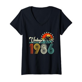 Womens 40 Years Old Gifts Vintage Born in 1986 40th Birthday Retro V-Neck T-Shirt