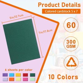 Guakicae 60 Sheets 10 Assorted Colors Cardstock 5 x 7 Craft Paper, 300gsm/110lb Heavyweight Paper Flat Card Stock for DIY Card Making, Invitations, Thank You Cards, Art Drawing