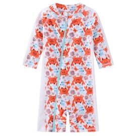 Baby Boy Swimsuit Rash Guard Toddler Sun Protection Swimwear Infant One Piece Bathing Suit with Sun Hat（Red Crab,0-3Months）