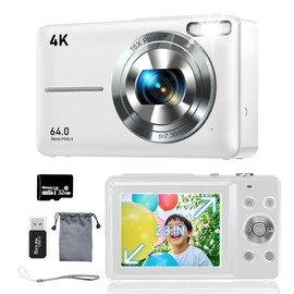 Digital Camera (4K Video Recording, 64 Million Pixels) Digital Camera, 32 GB, Micro SD Card Included, AF Autofocus, Compact Camera, 2.8 Inch Large Screen, 18x Zoom, Flash, Image Stabilization, Webcam