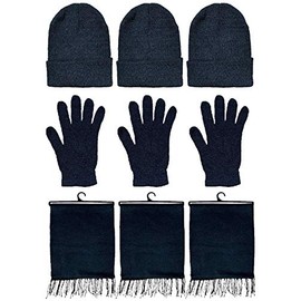 Yacht & Smith Winter Beanies Wholesale Bulk Cold Weather Unisex Hat (One Size Fits All) (3 Hats 3 Pairs Gloves 3 Scarves Black)