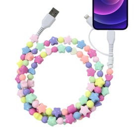 Beaded Phone Charger,Beaded Charging Cable Cute Colorful Beads Suitable for Girls and Kids High Speed Fast Charging Cable Suitable for Apple and Android Type-C (Colorful Starse)