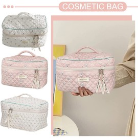Ormein Makeup Bag Floral Cotton Large Travel Cosmetic Quilted Pouch Coquette Aesthetic Toiletry for Ladies Girl Multifunction Storage Bag, Orange, B3095, (YJL-DRLSHHZB-01)