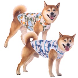 Sychien Hawaiian Dog Shirts,Quick Dry Summer Cooling Mesh Coconut Printing T-Shirt for Medium Dogs,Blue+Yellow M