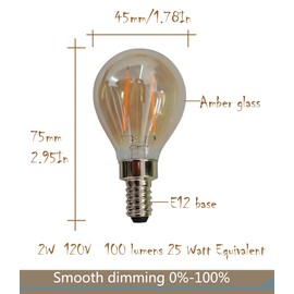 CTKcom 2 Watt G14 E12 Base LED Bulbs, Amber Glass Vintage Antique Dimmable led Bulb 120V 2200K Warm White 130 lumens 25 Watt Equivalent,4 Pack