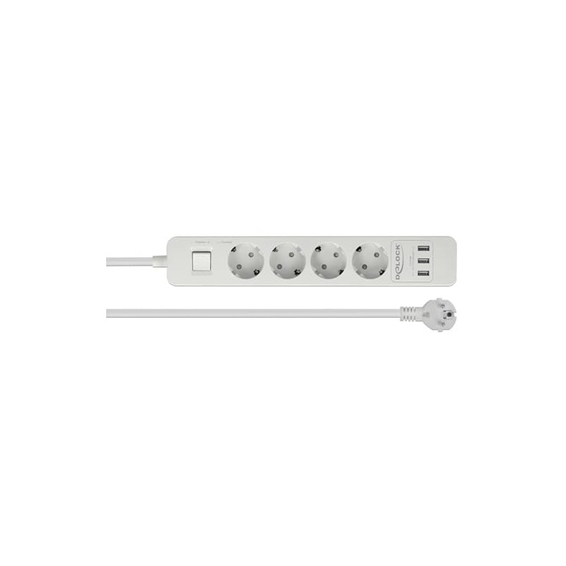 DeLock 4-Way Power Strip with Surge Protection and USB Charger,