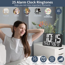 PERSUPER 13" Digital Wall Clock Large Display with Remote, 25 Ringtones, Temperature, Calendar, 0-100% Auto or Custom Brightness, 12/24H, DST, Timer, for Living Room, Kitchen, Bedroom, Office, Elderly