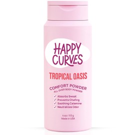 HAPPY CURVES Comfort Powder: Talc Free Anti Chafe Body & Foot Dusting Powder Deodorant to Control Inner Thigh Chafing, Private Areas, and All Over Body for Women 4 oz. (1 Pack, Tropical Oasis)