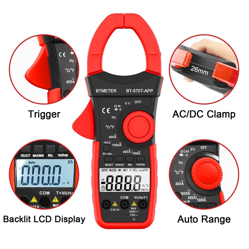 BTMETER AC/DC 1000A Clamp Multimeter, 4000 Counts Digital Clamp-on Meter