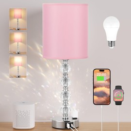 Acaxin Touch Bedside Crystal Lamps for Bedrooms Nightstand with USB C+A Charging Port and AC Outlet White, 3 Way Dimmable Silver Large End Side Table Lamp for Living/Guest/Dinning Room/Kitchen