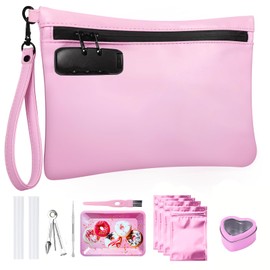 DNGGRINDER Smell resistant Bags with Combination Lock Storage Organization Container Tray, Jar, Tubes Seal Bags for Travel Gift for Men Women Home Storage Accessories(Pink)