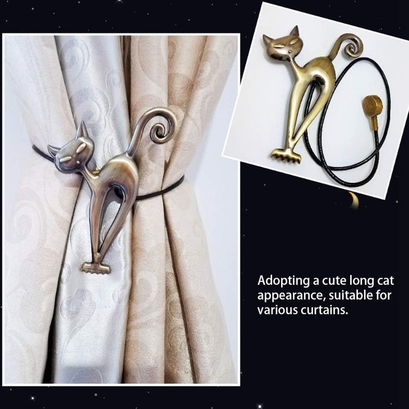 Gsycle 2Pcs Magnetic Curtain Tie Backs, Cat Shaped Curtain Holders