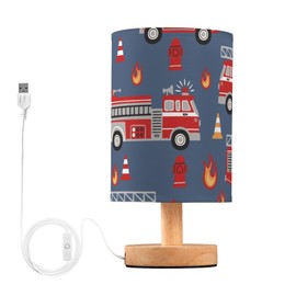 KOPIRIT Cartoon Fire Truck Table Lamp for Bedroom Desk Nightstand Lamp Bedside Lamps with USB Charging Cable for Desk Office Living Room Decor
