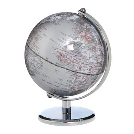 TROIKA Gagarin Mini Globe Diameter 13 cm Silver-Coloured Seas & Silver-Coloured Land Surfaces, Chrome-Plated Metal Base, Soft Felt Base, Movable Axle - in Pretty Box, Ideal as a Gift