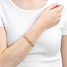 Leonardo Jewels Marella bracelet, gold-coloured, double-row arm chain, stainless steel beads and coarser chain links, 18-20 cm length, women's jewellery, 023406, Stainless Steel, No Gemstone