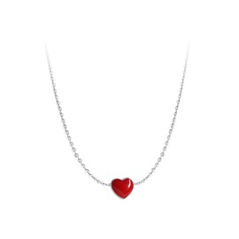 Sterling Silver Pendants Forever Lover Enamel Heart Pendant Necklace 16"（Extend 5cm）