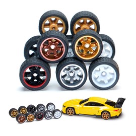 MiforKarrs 1/64 Wheels & Tires,1:64 Scale Cars, Te37sl,6-Spoke Rubber Tire Automotive Models, Treaded Tires,ABS and Rubber Material, Hotwheels/Matchbox Compatible. (15 Sets Packaging)