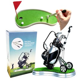 SANTA CASA Golf Pen Holder with 3 Pens – Mini Putting Green Desk Game for Men Golfers, Funny Gift for Dad Boss, Stocking Stuffers