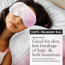 Market Fresh Beauty Mulberry Silk Pillowcase Gift Set, Eye Mask, Pillowcase, and Scrunchie for Gentle Sleep Reducing Breakage, Tangles, Creases, and Wrinkles - Queen Size - Pink & White