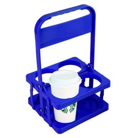 Bodaon 4 Cup Drink Carrier with Handle, Plastic Cup Carriers for Drinks, Drink Holder for Car, Take Out Delivery Drivers Accessories, Portable Foldable Reusable Mobile, Use for Food Delivery Bag, Blue