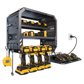 SpampurPower Tool Organizer Wall Mount with 4 Power Outlets & Charging Station &150lbs Capacity, Tool Battery storage, Metal Heavy Duty Wall Mounted Drill Holder for Handymen/Shed/Workshop, Men Gifts