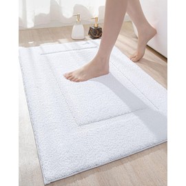 DEXI Bathroom Rug Mat, Ultra Absorbent Soft Bath Rug, Washable Non-Slip Bath Mat for Bathroom Floor, Tub, Shower Room, 36"x24", White