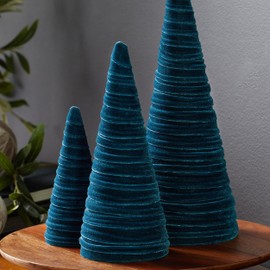 Teal Velvet Cones Set of 3, Holiday Entryway, Blue Green Home decor, minimalist Mantel decor, Tablescape, Tree Figurines (Teal)