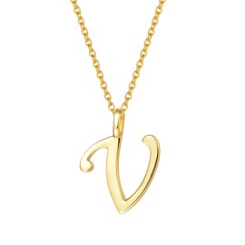 Initial Alphabet Necklace, 925 Sterling Silver with Yellow Gold Plated, Letter V Name Pendant for Women Girls Teenagers Friends with Gift Jewellery Box - Chain Length: 16 + 2 Inch