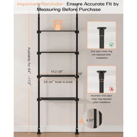 ALLZONE Adjustable Over The Toilet Storage Shelf, 4-Tier Ample Over Toilet Bathroom Organizer and Storage,Tension Mounted above Toilet Storage Cabinet for Versatility, Fits 64-113 Inch Heights, Black