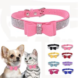 Bling Dog Collars for Medium Dogs, Girl Dog Collar Diamond Bling Jewel Glitter Sparkly Bedazzled Pet Collars with Bow, Adjustable for XXS,XS,Small Medium Large Breed Female Dogs, Pink M