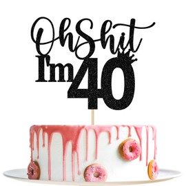 Decoración para tartas de 40 cumpleaños, decoraciones para tartas de feliz 40 cumpleaños, 40 y fabuloso, saludos a 40 años, divertidas decoraciones para fiestas de 40 cumpleaños, purpurina negra