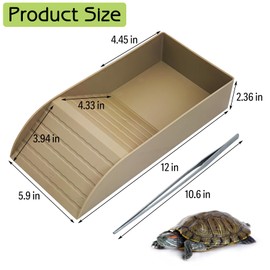 kathson Tortoise Water Dish with Ramp and Basking Platform, Reptile Water Bowl Turtle Soaking Tub Hermit Crab Bathing Pool for Amphibians Habitat Accessories (Brown)