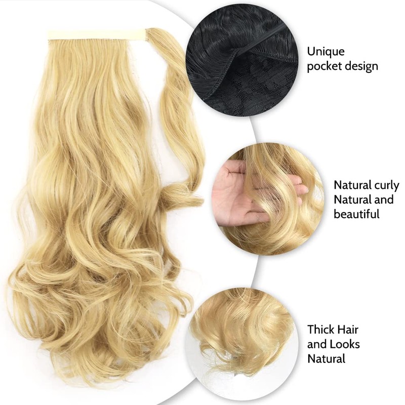 StrRid Blonde Ponytail Extension, Ponytail Extension Wrap Around Clip in