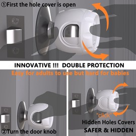 HEOATH Innovative Door Knob Safety Cover for Kids (4 Pack) New Hidden Holes Covers and Lockable Design Babyproof Door knob Handle Cover - No Screwdriver or Tools Needs