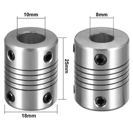 sourcing map 8mm to 10mm Aluminum Alloy Shaft Coupling Flexible Coupler Motor Connector Joint L25xD18 Silver