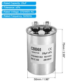 PATIKIL 25uF 25MDF 370/440VAC Fan Start Capacitor,2Pcs CBB65 Circular Run Capacitor for Air Conditioner Cool Heat Pump Condenser Straight